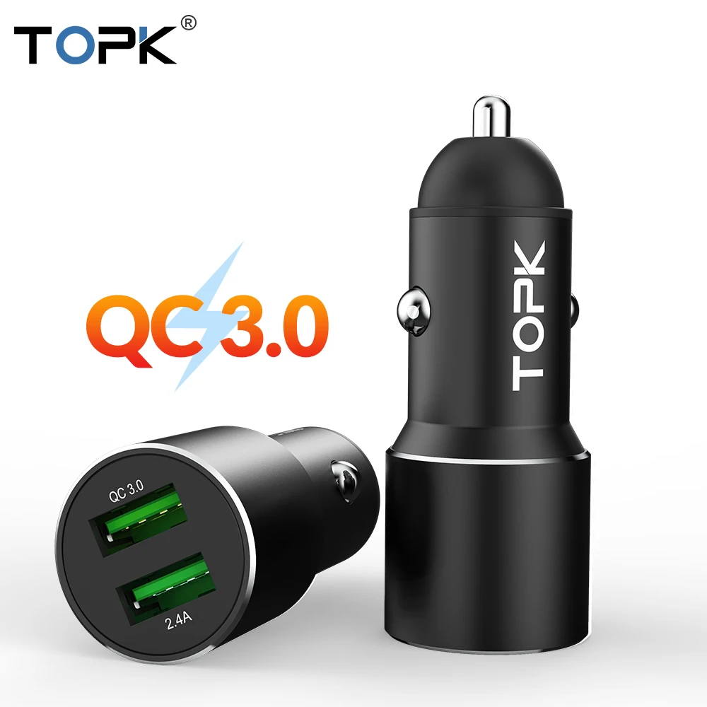 Автомобильное зарядное устройство TOPK с двумя USB портами Quick Charge 3.0A|Зарядные