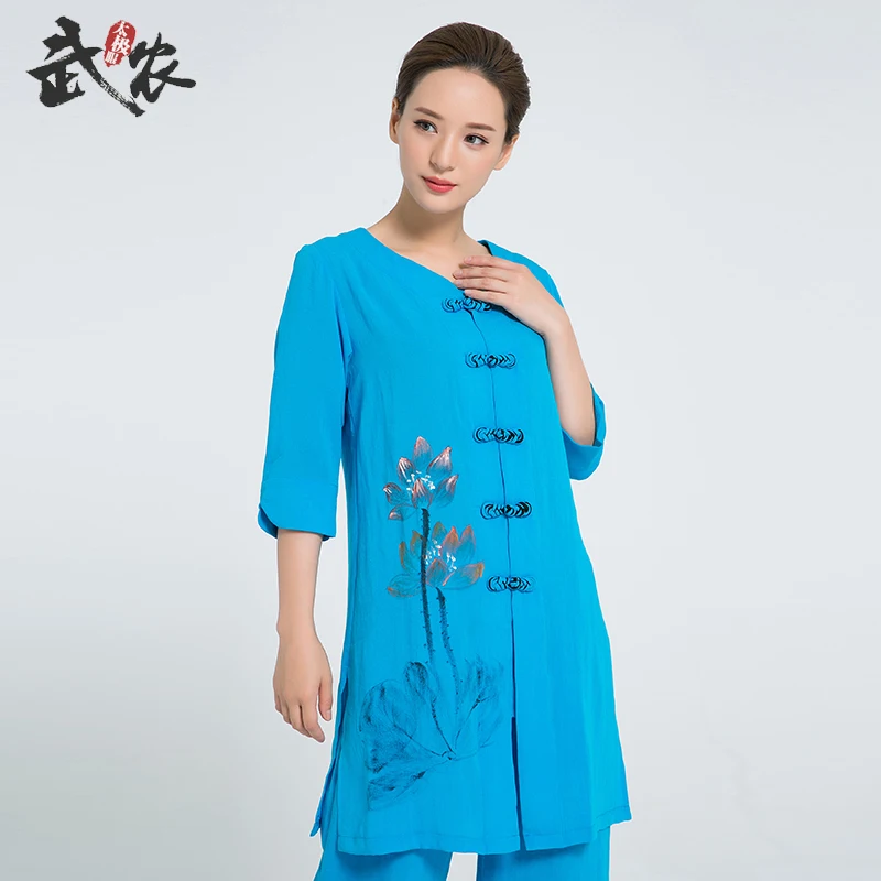 2018 New Product Linen Hand Painted Tai Chi robe Women Chinese Martial Arts Uniform include jacet and pants |