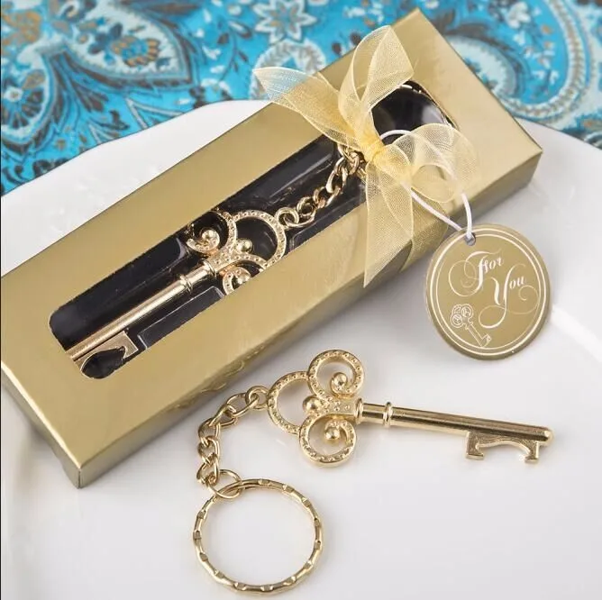 

50 шт./лот Золотой -- счастливые ключи коллекция из золотистого металла брелок открывалка для бутылок сувениры