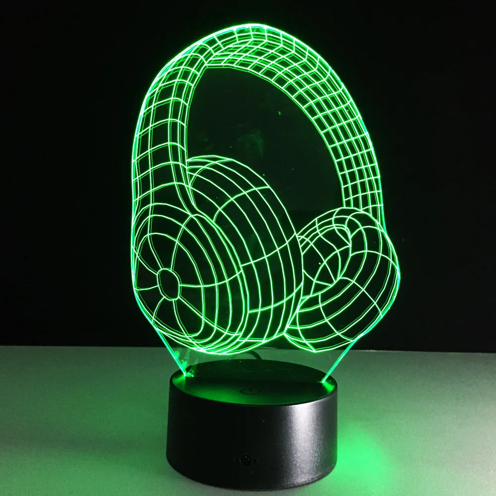 2018 New 3D Acrylic Earphone Illusion USB RGB Night Light Desk Lamp Home Decor Holiday Gift Headphone Design | Лампы и освещение
