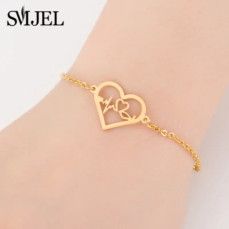 

SMJEL Medical Heartbeat Bracelets for Women Nurse Doctor Steel Jewelry Gifts ECG Pulseras Heart Friendship Bracelet Bangles