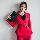 Женский офисный деловой костюм красного цвета, повседневный деловой костюм, элегантное платье в едином стиле