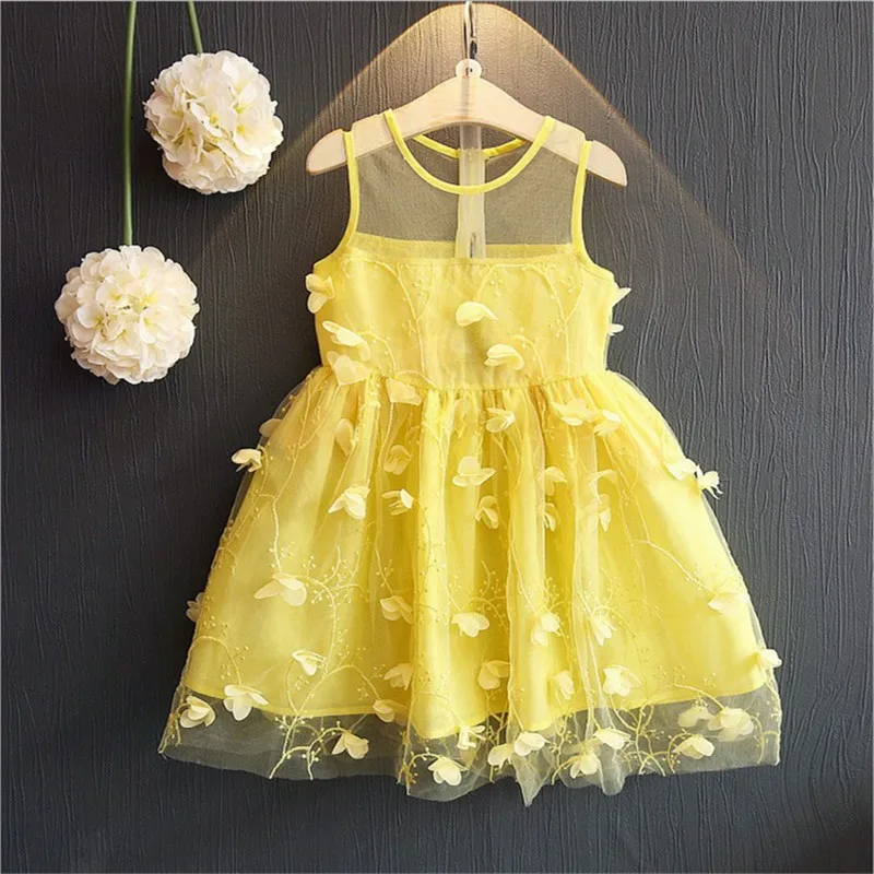New Girl Summer Girls Three-dimensional Flowers Red Dress Mesh Holiday party princess dress | Детская одежда и обувь