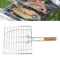 barbecue grilling basket grill bbq net wooden handle meat fish vegetable bbq tools grill accessories