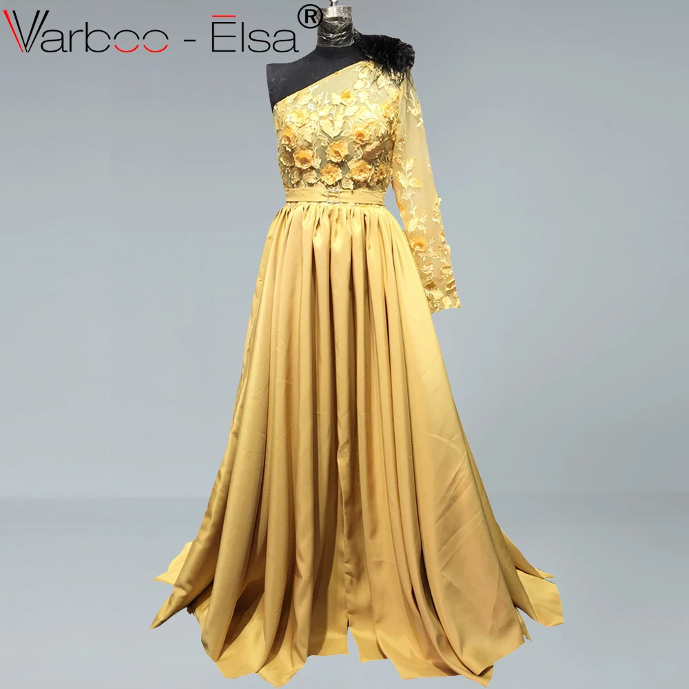 Женское вечернее платье с длинными рукавами VARBOO_ELSA желтое кружевное