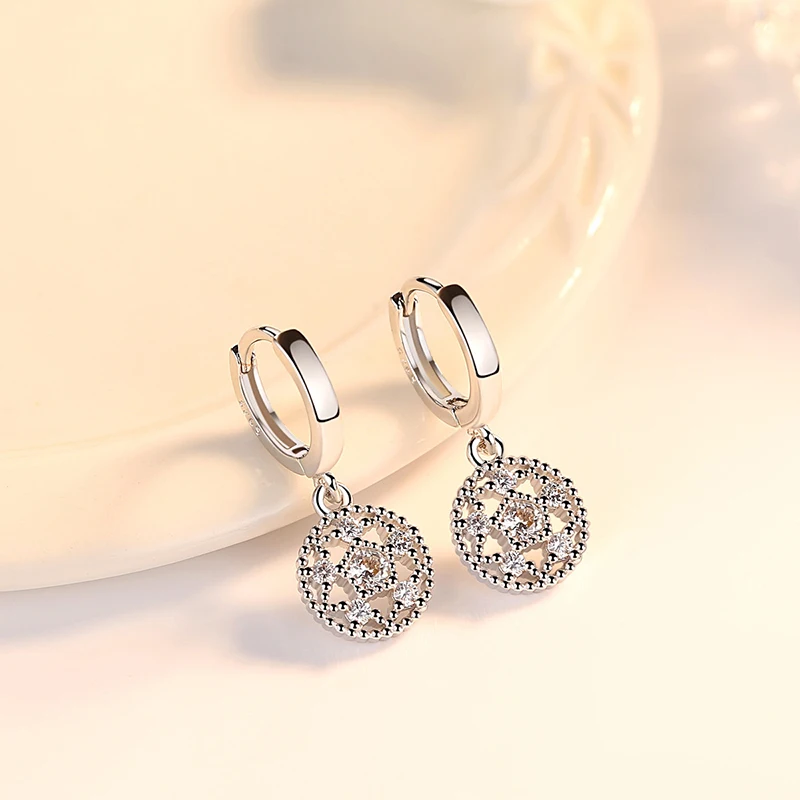 Серьги-кольца из серебра 925 пробы с цирконом | Украшения и аксессуары