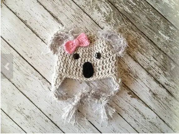 Cartoon koala newborn hatLittle Miss Koala Bear Hat in Gray Pink and Black Newborn Crochet Photography Prop NB-3M100% cotton | Детская