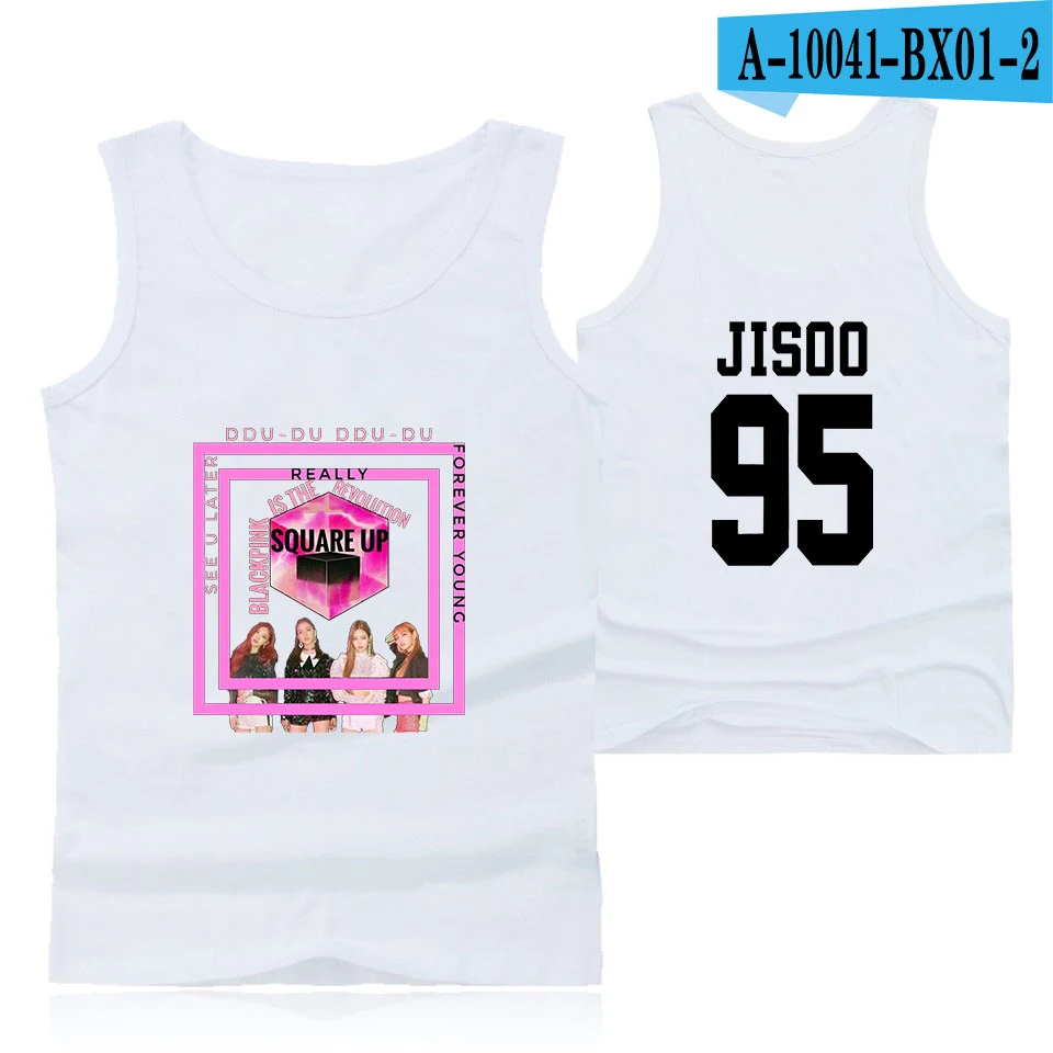 white Корейский Черный Розовый член Jisoo поп печати домашняя одежда модный топ на бретелях Женская мода Повседневная без рукавов жилет одежда - Цвет: white