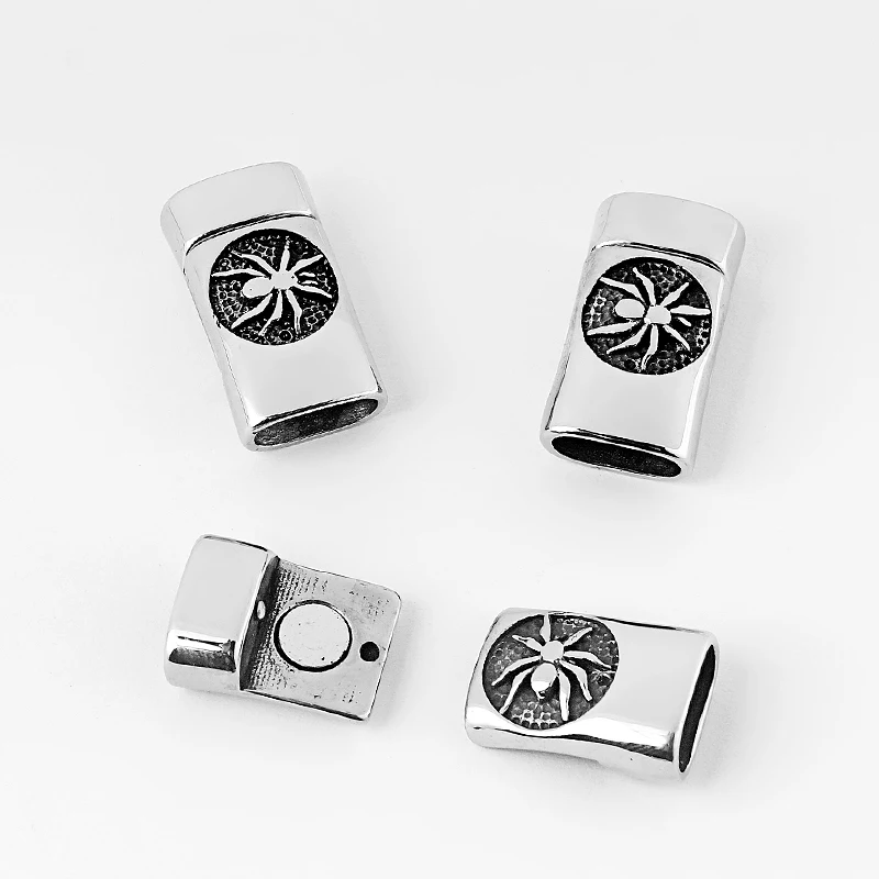 

1Set Stainless Steel Strong Magnetic Clasp Carve Spider Bracelet Findings For 13*6mm Flat Leather Cord