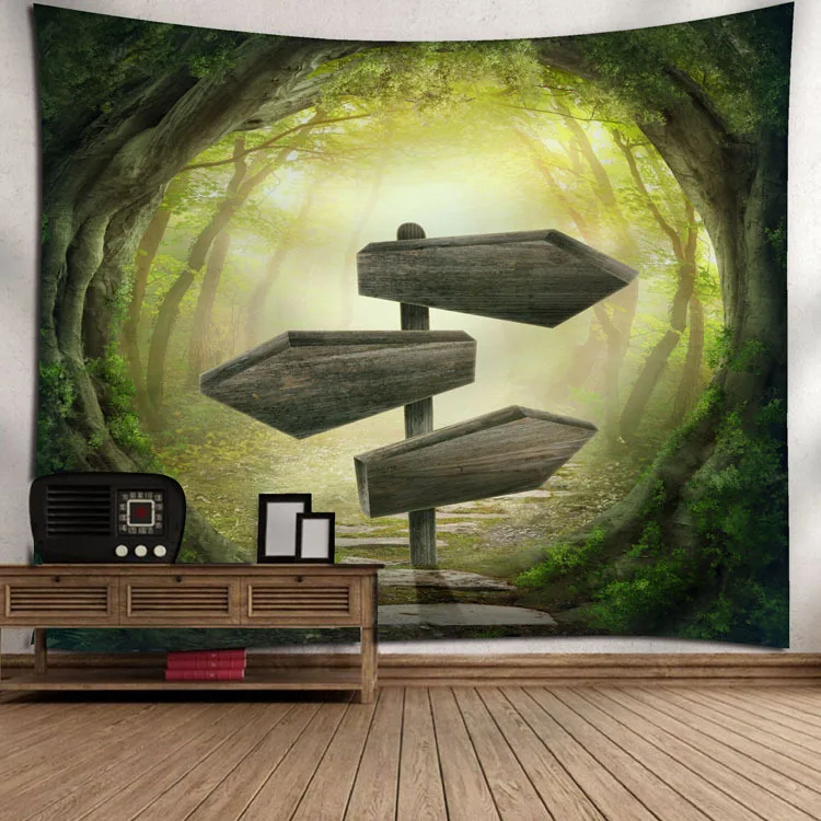 Tapestry 3D принт лес и горы гобелен с пейзажем настенные подвесные гобелены для домашнего декора Туманный лес настенное покрытие гобелен - Цвет: Tapestry