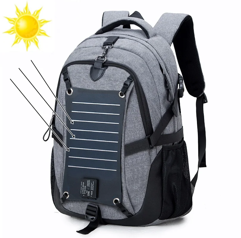 Съемный Солнечный внешний зарядка через USB мужчины холст рюкзак 15 дюймов ноутбук