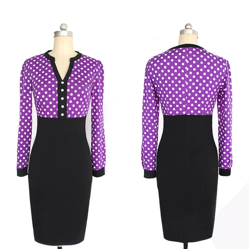 Женщины Формальные 2017 элегантные вечерние в горошек платья карандаш лоскутное