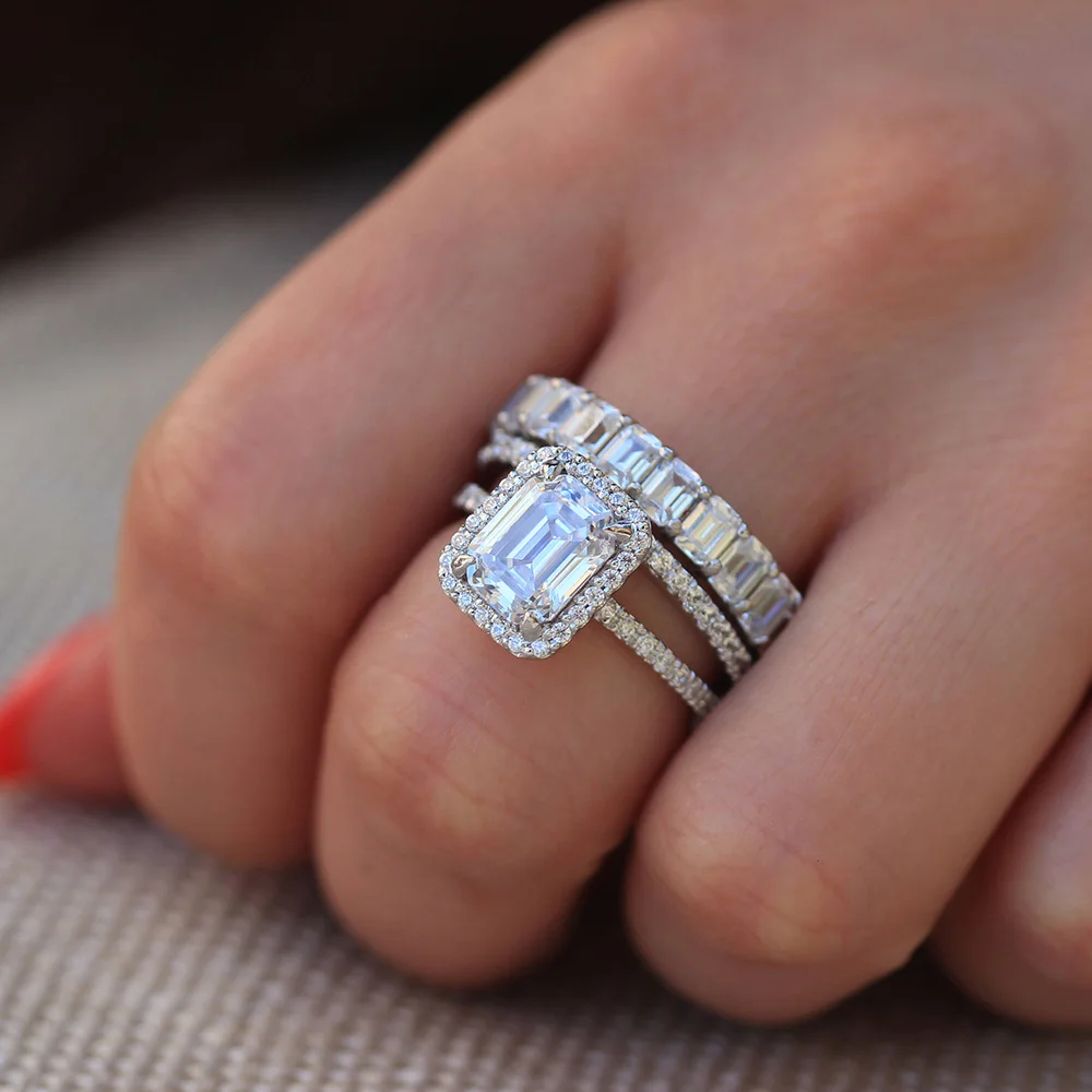 Женское Обручальное Кольцо 1ctw ct с изумрудами 14 к белым золотом 5 карат