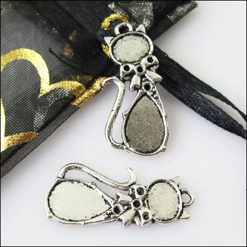 New 20Pcs Tibetan Silver Color Bow Animal Cat Charms Pendants 13x30mm | Украшения и аксессуары