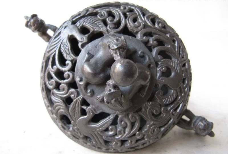 Тибетский буддизм чистая бронза медь два даргунса Foo Dog благовония горелки
