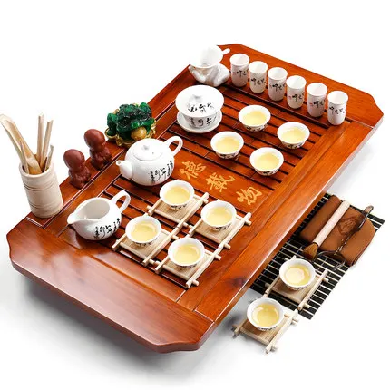 Chinese tea tray set GaiWan Teapot Teacup purple sand ceramic solid wood table home Gift preferred | Дом и сад