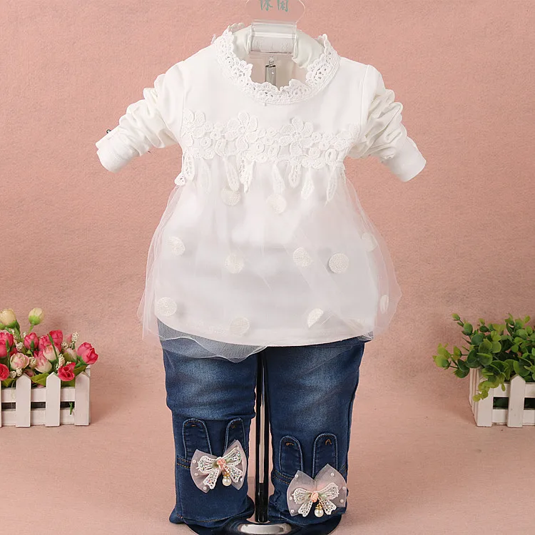 Одежда для маленьких девочек кружевная джинсовая одежда брендовая корейская