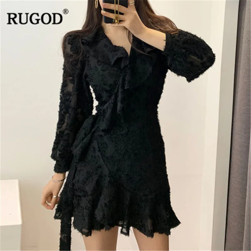 RUGOD 2019 элегантные женские кружевное платье с v-образным вырезом длинными рукавами