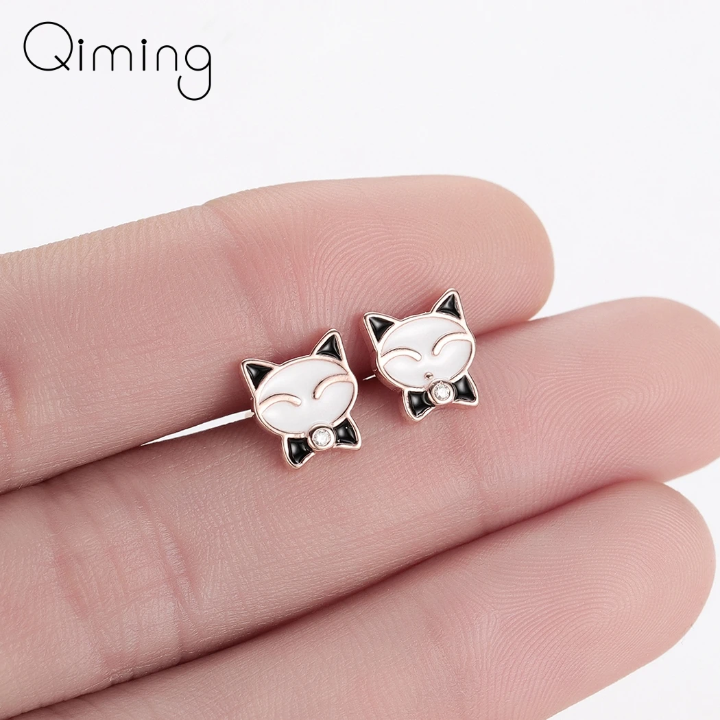 2020 милые серьги гвоздики с котом детские ювелирные изделия животными черные