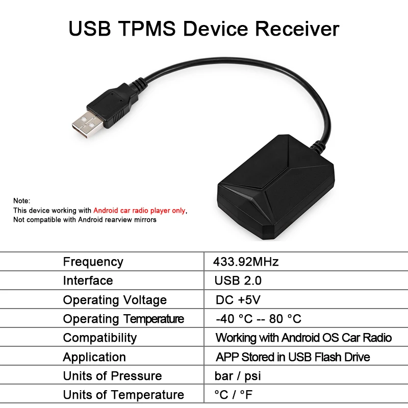 5 шт. Датчик USB Android TPMS монитор давления в шинах/Android навигация контроль давления в шинах Система сигнализации Поддержка запасных шин