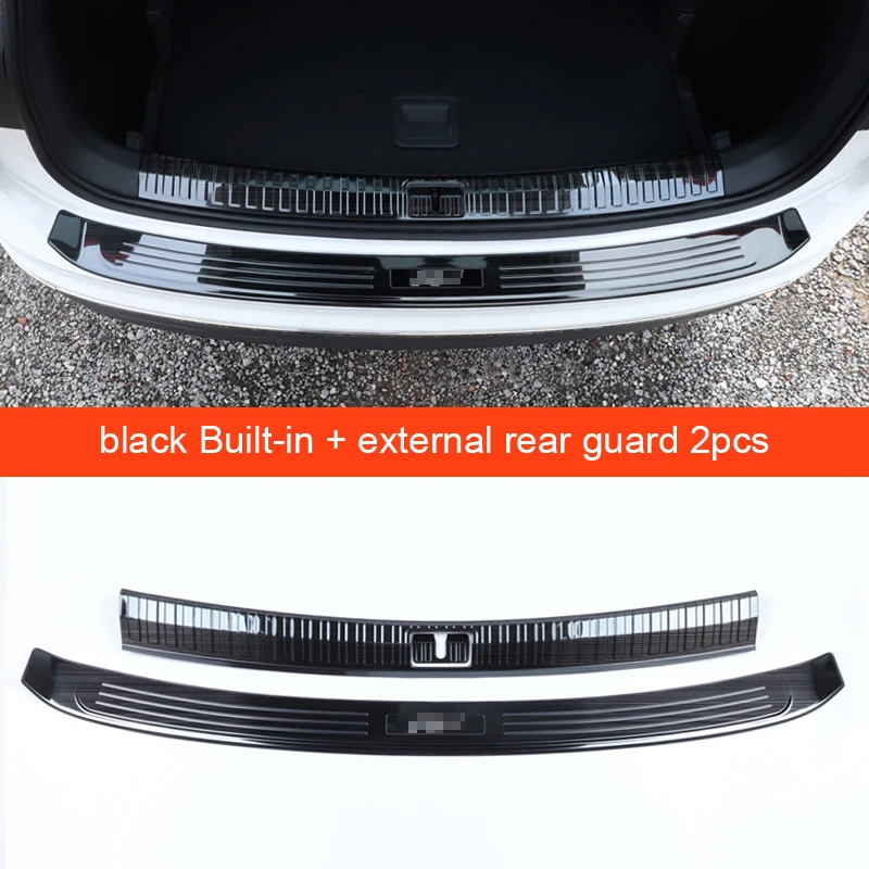 black 2pcs Для Tiguan второго поколения нержавеющая сталь автомобиля задний багажник защита крышка отделка автомобиля задний бампер крышка багажника - Цвет: black 2pcs