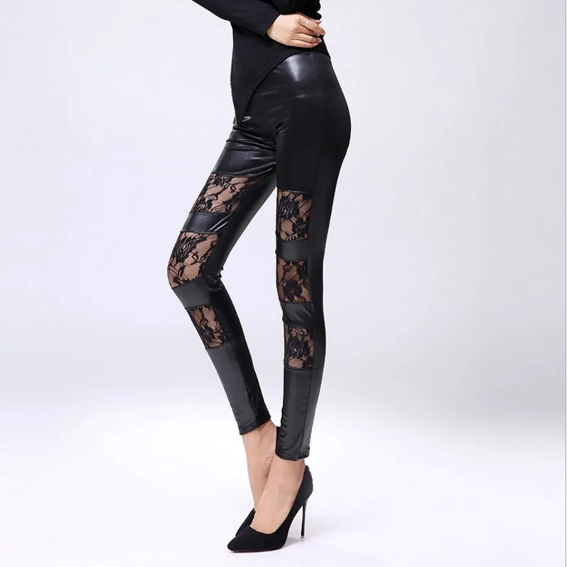 Faux Leather Women Leggings High Quality Slim Lace Elasticity Sexy Pants Leggins Boots Jeggings Rose101 | Женская одежда