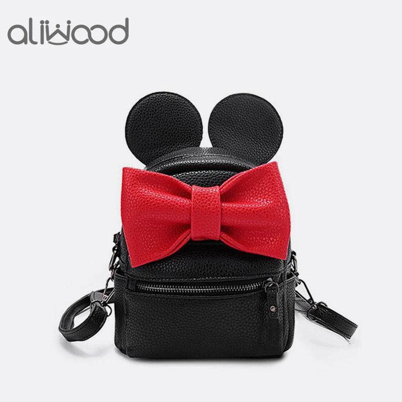 

2022 New Mickey Backpack Pu Leather Female Mini Bag Women's Backpack Sweet Bow Teen Girls Backpacks School Bag Mochila Feminina