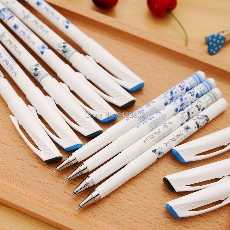 Винтажная гелевая ручка в китайском ретро стиле сине белая фарфоровая