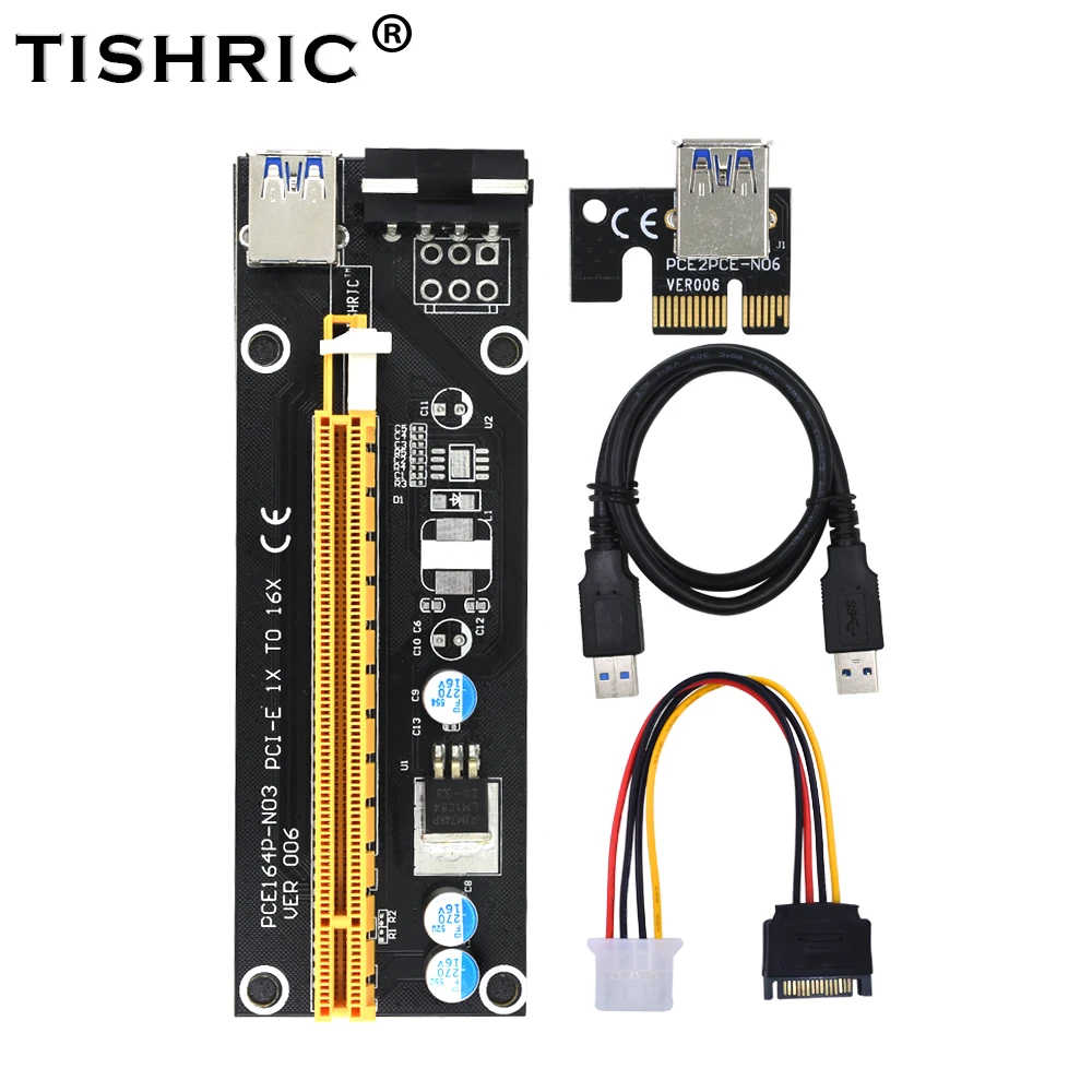 TISHRIC 100 шт. черный расширитель PCI E Express Riser Card 1x к 16x USB 3 0 SATA 4Pin Molex Power для BTC Miner Machine| |