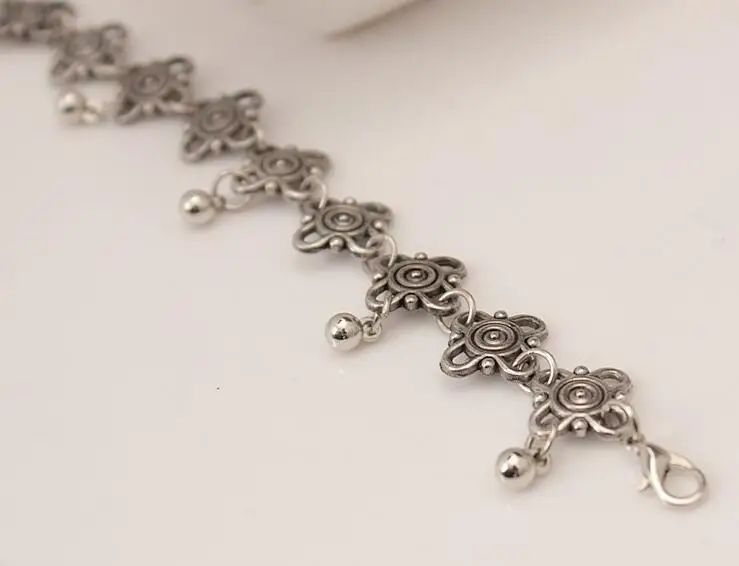 Полые резные Клевер ножной браслет капли воды колокольчик-кисточка браслет на лодыжке серебряный индийский богемный Женский Летний пляж ноги драгоценность