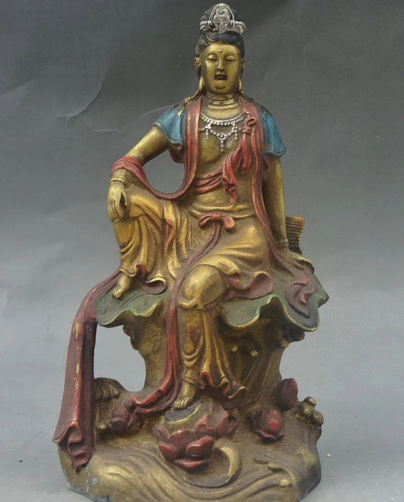9 &quotКитайский буддистский бронзовый красок бесплатно Kwan Yin Bodhisattva богиня