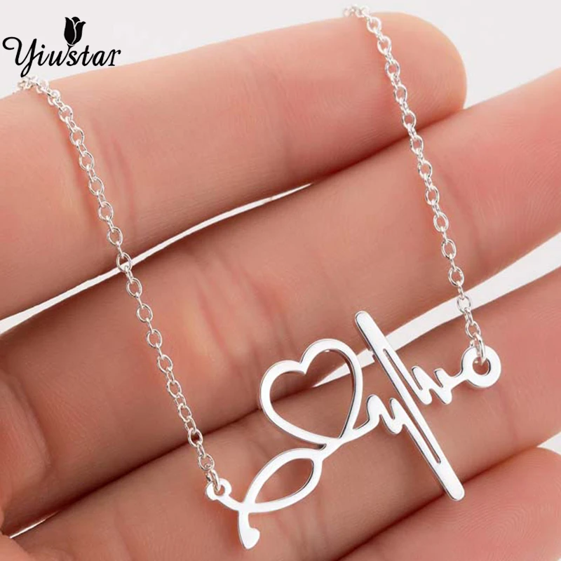 Yiustar 2021 New Fashion Sweet Graceful Heart Pendant Necklace Exquisite Geometric Necklace Charming For Women Girls Kids Party