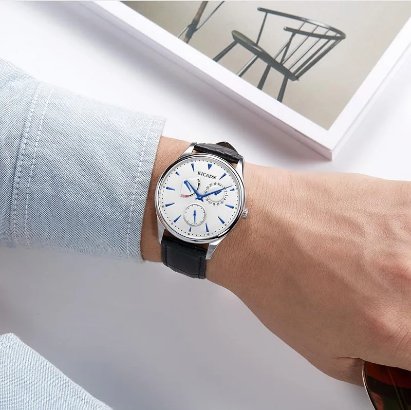 KICADN гладкие минималистичные тонкие мужские часы японский механизм Календарь