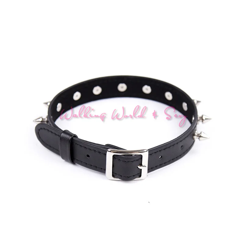 Черный фетиш ошейник из искусственной кожи с заклепками регулируемый воротник