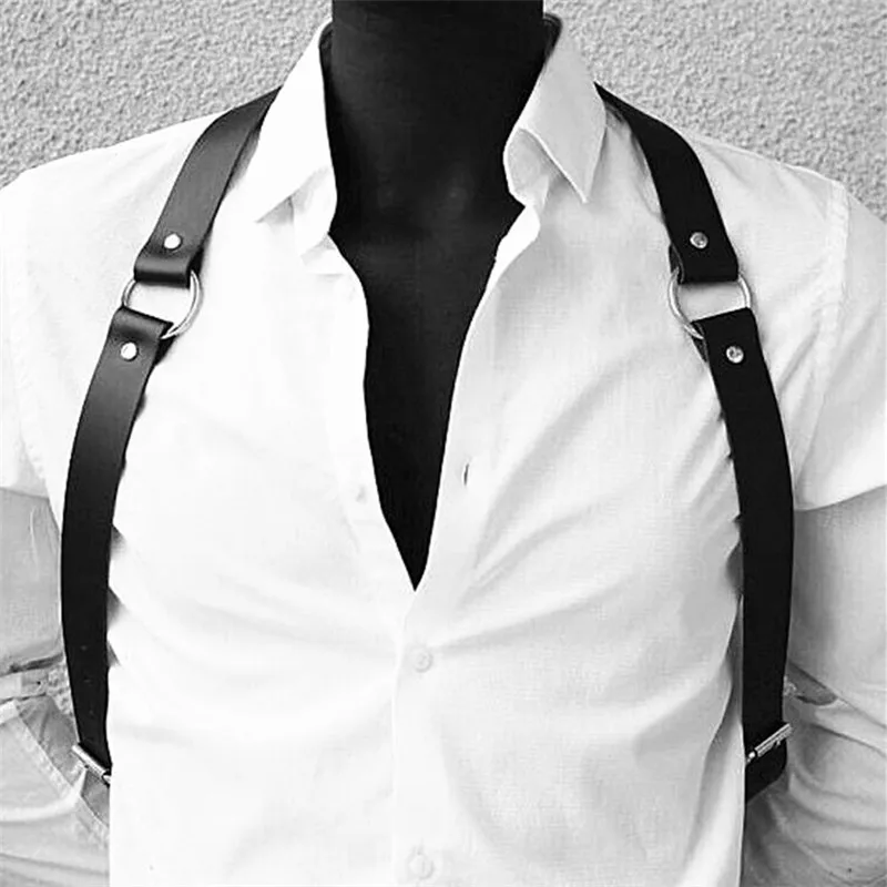 

Men harness Black Faux Leather Brace Lingerie Punk Gothic Body Bondage Cage sexy Belt Adjustable Harness Strap Belts