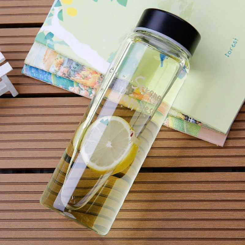 New Cute Glass Transparent Water Bottles Heat resistant Leakproof Proof Sports Drinkware Portable cup with lid | Дом и сад
