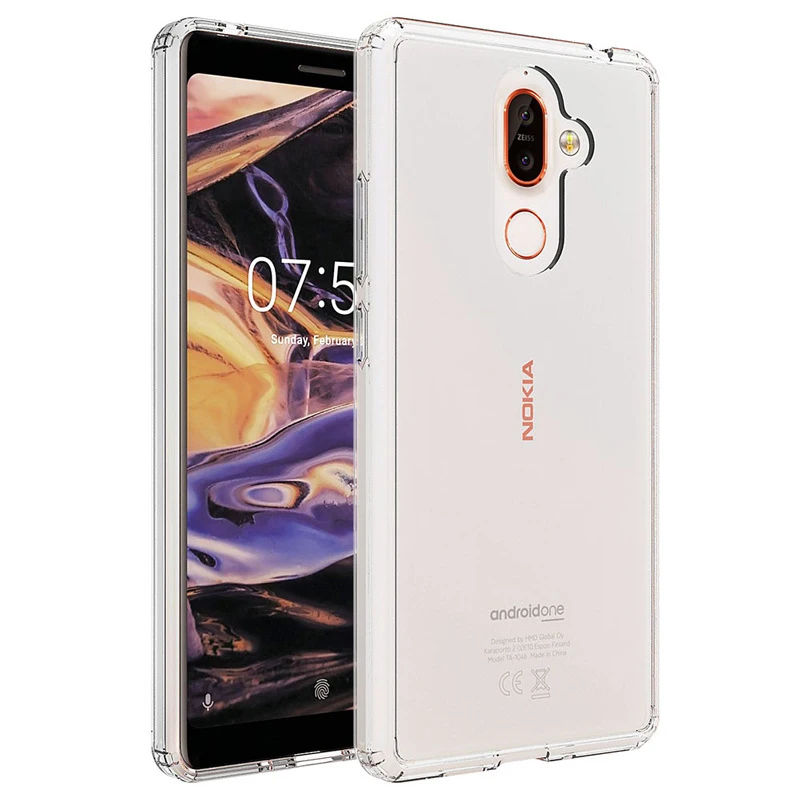 Жесткий чехол для Nokia 7 Plus прозрачный Гибридный Силиконовый ударопрочный