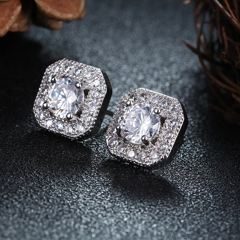 Женские квадратные серьги гвоздики с австрийским кристаллом 1 5 карат|stud earrings|stud