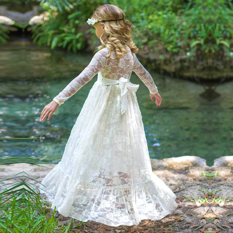 kids dresses for special occasions vintage flower girls wedding lace long sleeve party beach dress | Детская одежда и обувь