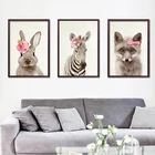 Кавайные животные с красными цветами, принт кролика, плакат для детской стены, Картина на холсте, декор для детской комнаты, HD2925