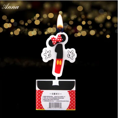 Minnie 1 1 шт. день рождения мультяшная свеча Микки Минни Маус свеча юбилейный торт номера От 0 до 9 лет свеча дети украшение для торта ко дню рождения - Цвет: Minnie 1