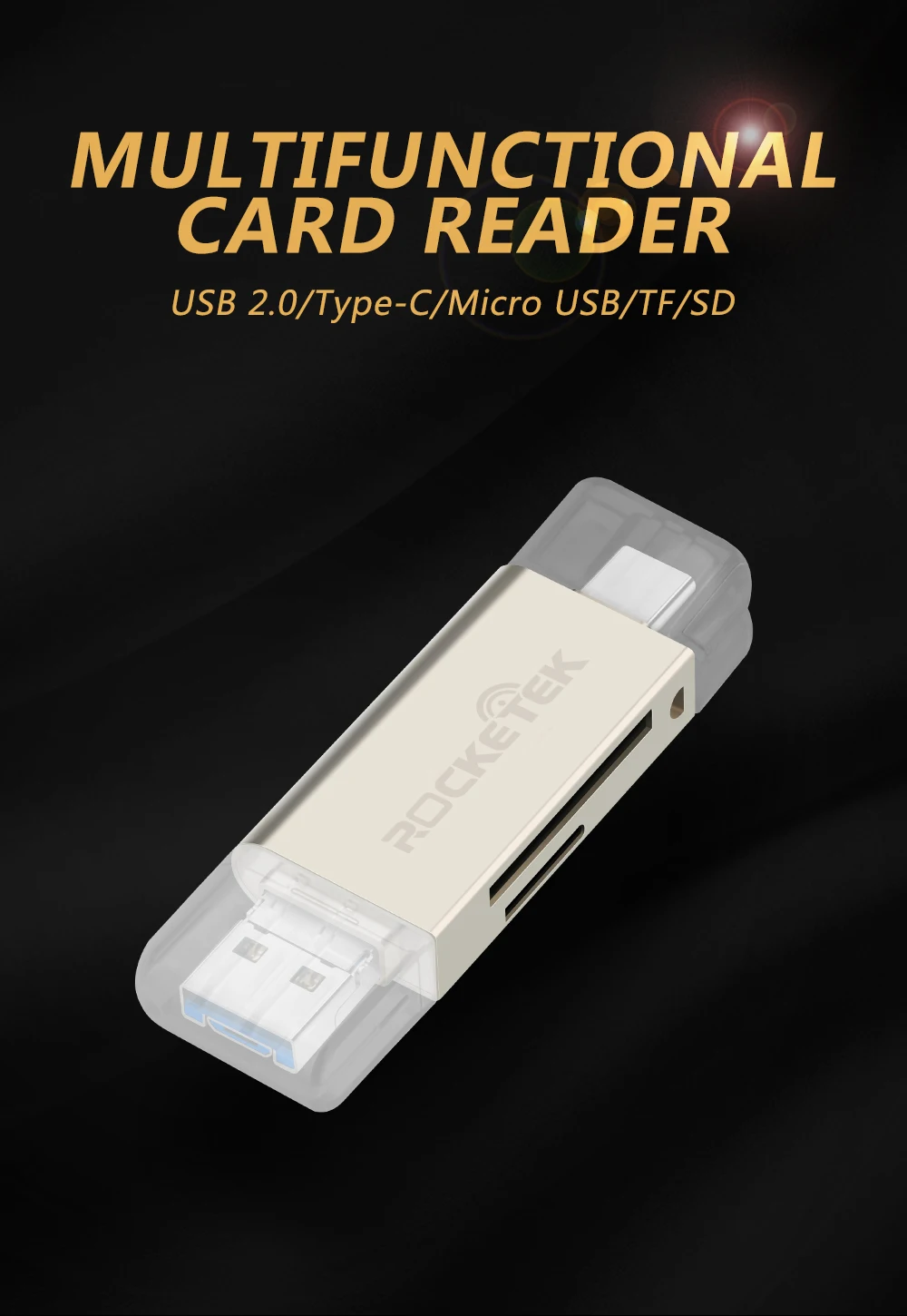 Rocketek usb 2,0 Алюминиевый кардридер для карт памяти OTG type c адаптер кардридер для micro SD/TF microsd ридеры ноутбук компьютер