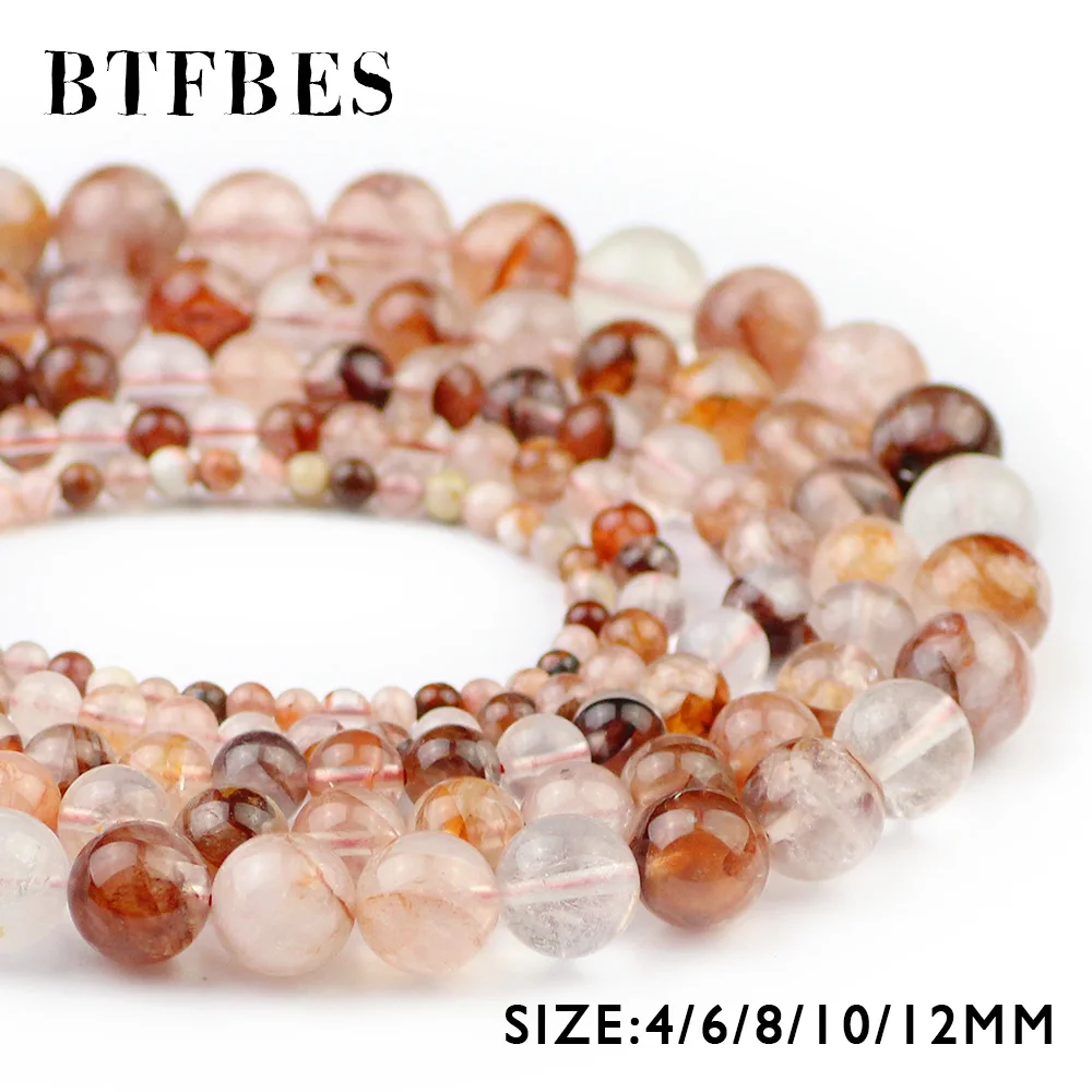 BTFBES Natural Red Quartz Crystal Hong Kong Imports Stone 6 8 10 12MM Round Colot Loose Bead For Jewelry Bracelet Making DIY | Украшения и