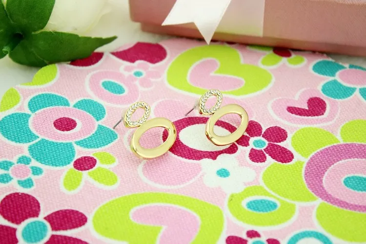 14K gold-plated double round earrings Korean | Украшения и аксессуары