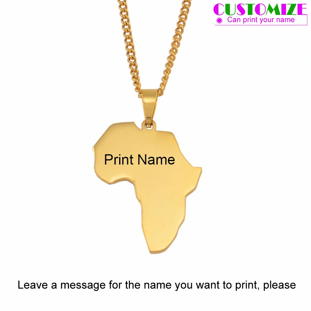 

Anniyo Customize Name Africa Map Necklaces Women Girls,Gold Color Stainless Steel Custom Text Proud African Ornament #055521