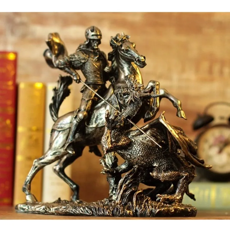 

Antique Dragon Monster Fighter Character Hand Sculpture Resin Knight Statue Gift Craft for Art Collection and Home Decor L3212