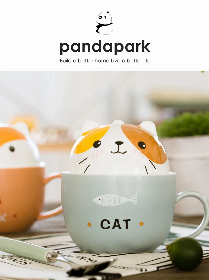 Pandapark креативные милые животные керамическая кружка для молока кофейный стакан для завтрака Кошка Собака Медведь Кружки OP-016