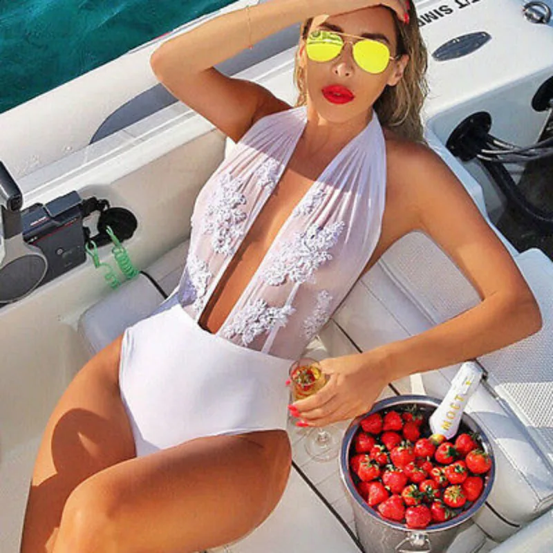 2017 пикантный женский купальник цельный бикини пуш ап бандажный с V образным