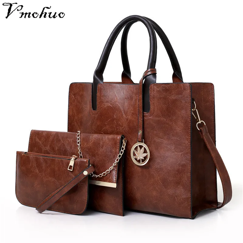 VMOHUO 3pcs/set Leather Handbag Women Bags Set Large Tote Ladies Shoulder Bag Messenger Purse Sac a Main | Багаж и сумки