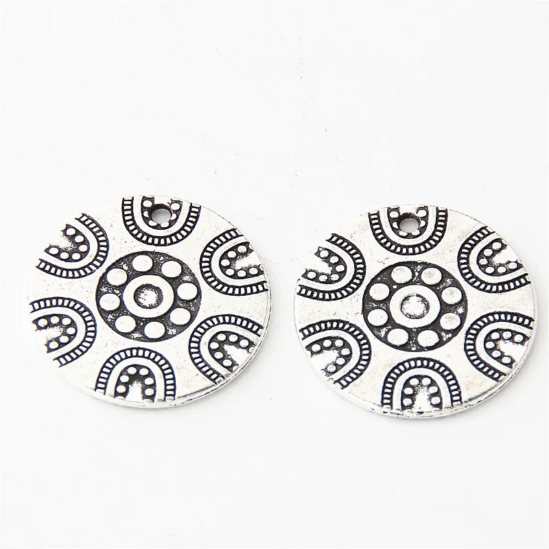

20pcs Silver Color Little Round Charms With Pattern Pendant For Women Trendy Jewelry Finding Handmade Accessories 20mm A3057